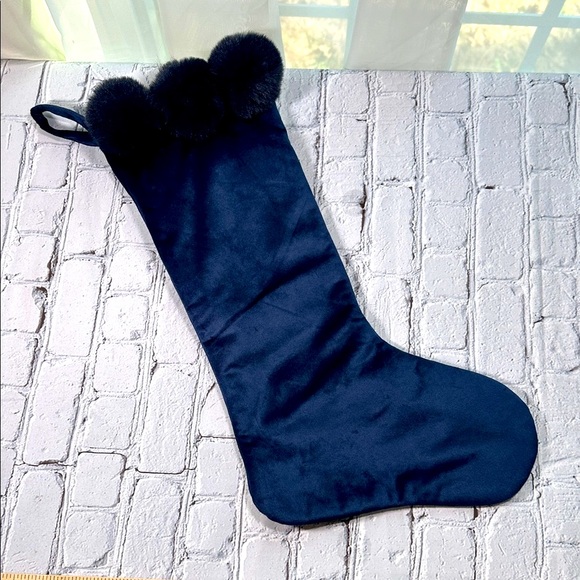 Pom Pom Luxuriously Soft Navy Blue Christmas Stocking 20 inch Hobby Lobby - Picture 1 of 12